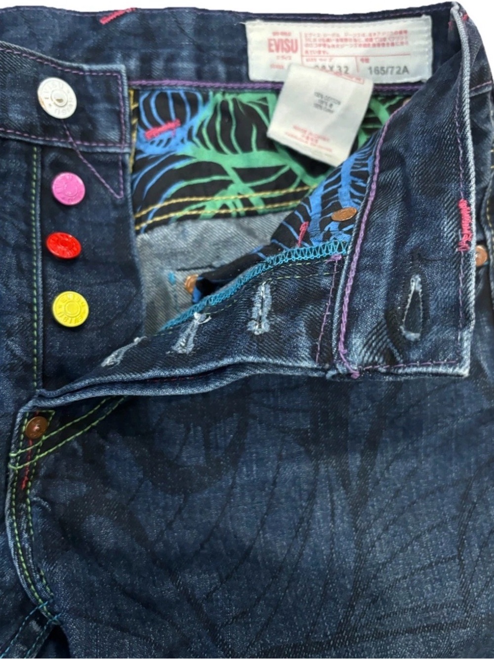 Vintage Evisu x INSA Jeans Size 28x32 Daicock Raw Japan Denim Y2K Rainbow Paint - Picture 6 of 12